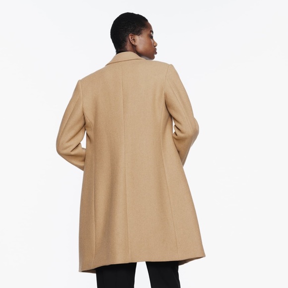Zara Gold Button Wool Blend Double Breasted Coat Jacket Size Large Black